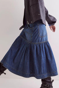 Denim – | Midi Skirt with Pockets - Modestly Vogue 