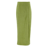 Stylish Skirts for Women – Trendy & Versatile Skirts for Every Occasion | Modestly Vogue Retro Green Suede Split Straight High Waist Skirt Autumn Brushed Velvet Slim Fit Skirt - Modestly Vogue 