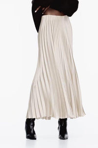 Women’s Pleated Midi Skirt | Solid Color Silk Satin Texture Skirt - Modestly Vogue 