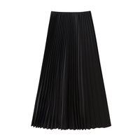 Women’s Pleated Midi Skirt | Solid Color Silk Satin Texture Skirt - Modestly Vogue 