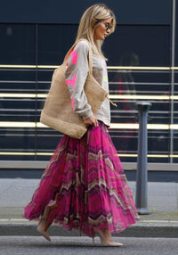 Boho Chic – | Spring Skirt Red Same Printed Wide Hem Gauzy Skirt - Modestly Vogue 