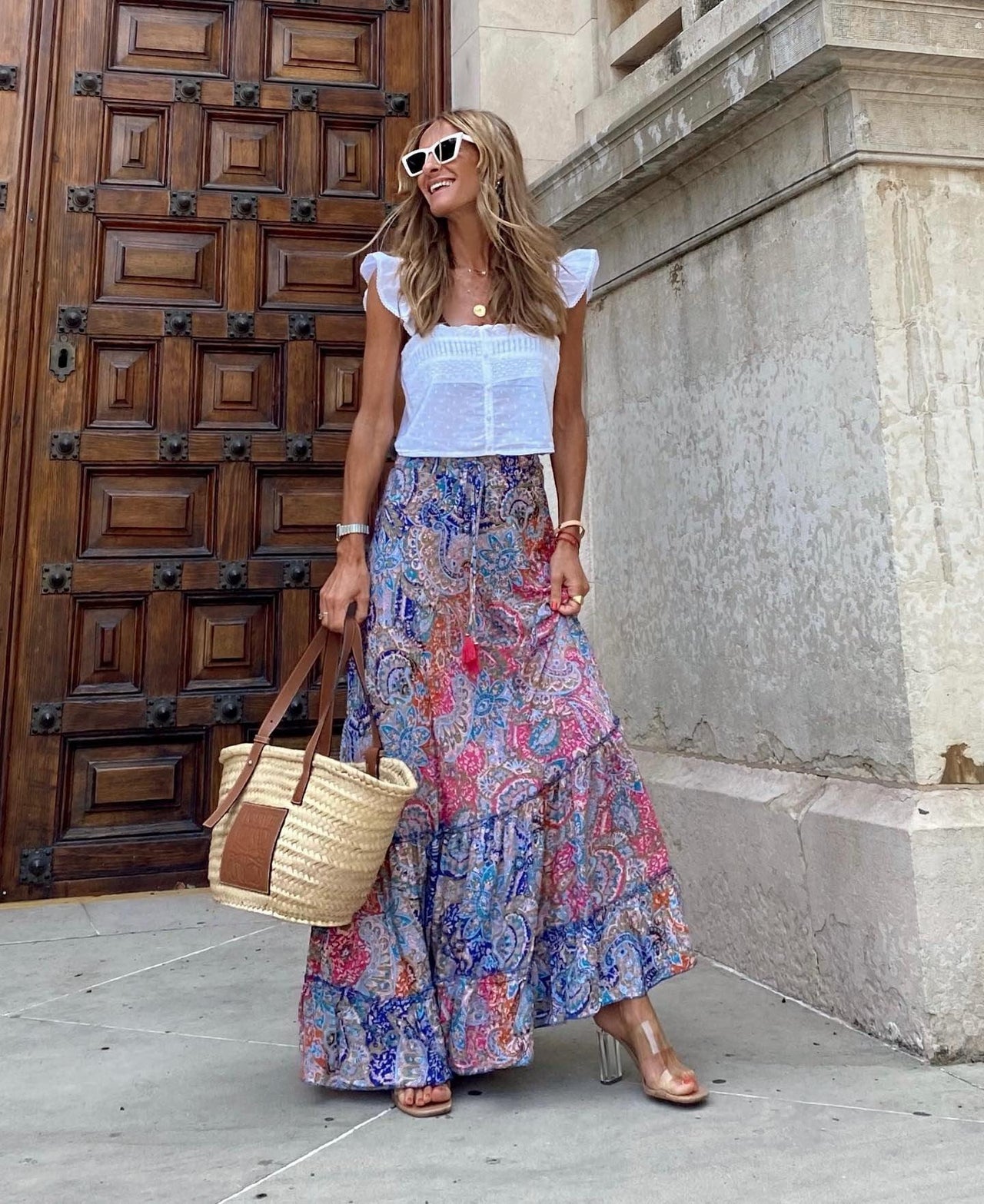 Boho Chic – | Summer Street Printed Long Skirt Flounced Skirt - Modestly Vogue 