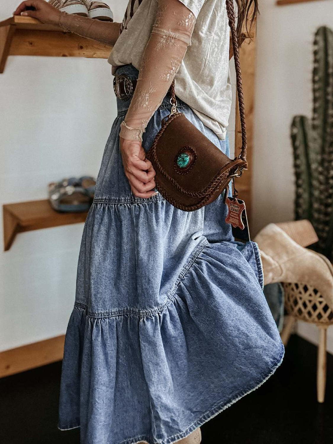 Denim – | Tiered Button-Fly Skirt - Modestly Vogue 