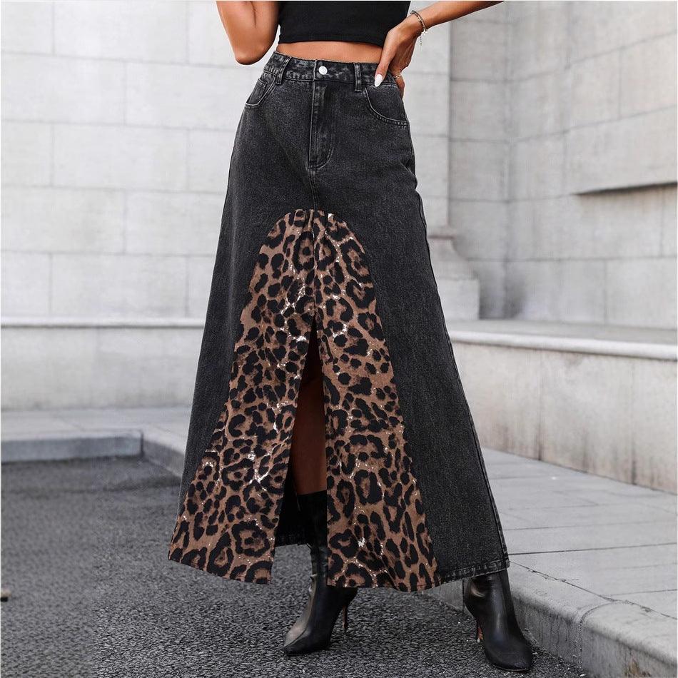 Denim – | Clothing Fall Street All Match Leopard Print Skirt - Modestly Vogue 