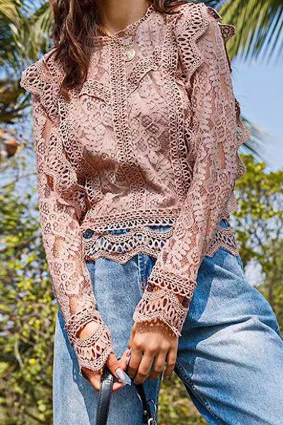 Stylish Tops & Blouses for Women – Trendy & Elegant Blouses for Every Occasion | Modestly Vogue All over lace long sleeve blouse - Modestly Vogue 