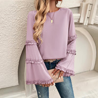 Tops Blouses Women – Autumn Winter Office Round Neck Long Sleeve Shirt | - Modestly Vogue 