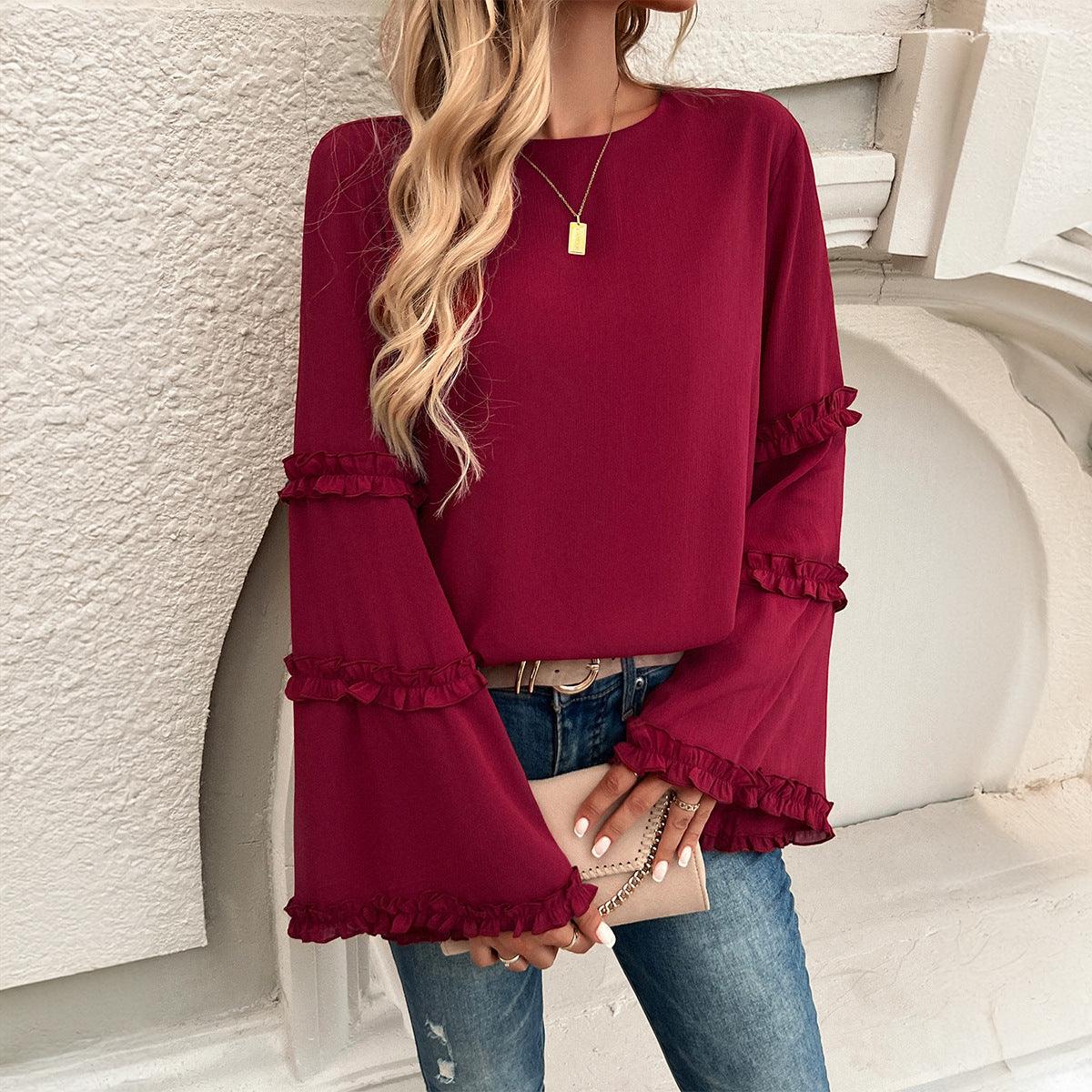 Tops Blouses Women – Autumn Winter Office Round Neck Long Sleeve Shirt | - Modestly Vogue 