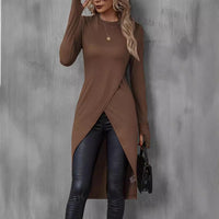 Long Sleeve Slim Fit Dress – Sexy Round Neck Split Hem Winter Style - Modestly Vogue 