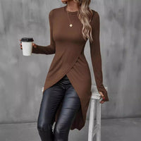 Long Sleeve Slim Fit Dress – Sexy Round Neck Split Hem Winter Style - Modestly Vogue 