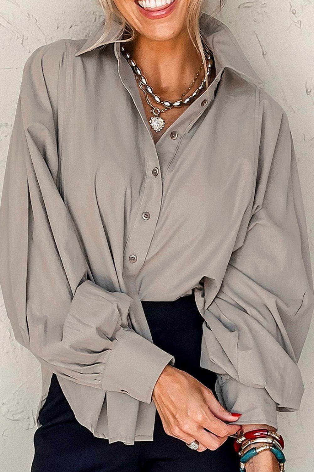 Button Down Collared Shirt – Classic Long Sleeve Blouse Women - Modestly Vogue 