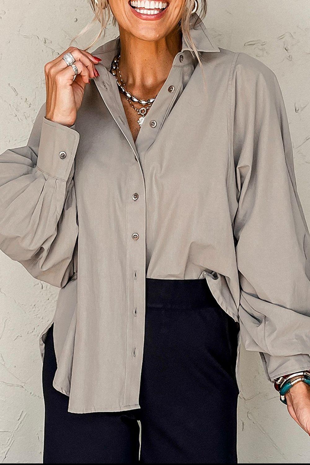 Button Down Collared Shirt – Classic Long Sleeve Blouse Women - Modestly Vogue 