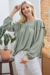 Stylish Tops & Blouses for Women – Trendy & Elegant Blouses for Every Occasion | Modestly Vogue Draped Ruffle Longsleeve Top - Modestly Vogue 