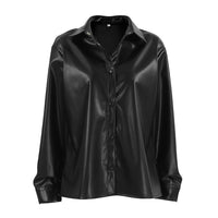 Fleece lined Faux Leather Loose Black Leather Blazer Coat - Modestly Vogue 