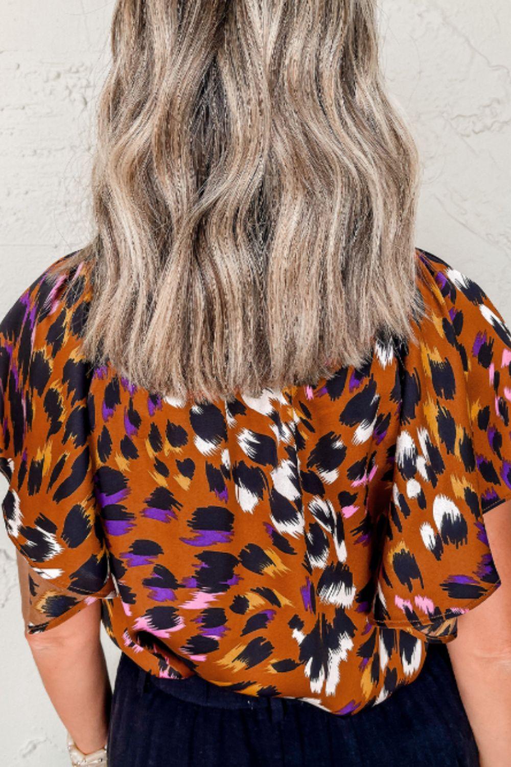 Stylish Tops & Blouses for Women – Trendy & Elegant Blouses for Every Occasion | Modestly Vogue Leopard Notched Short Sleeve Blouse - Modestly Vogue 