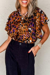 Stylish Tops & Blouses for Women – Trendy & Elegant Blouses for Every Occasion | Modestly Vogue Leopard Notched Short Sleeve Blouse - Modestly Vogue 