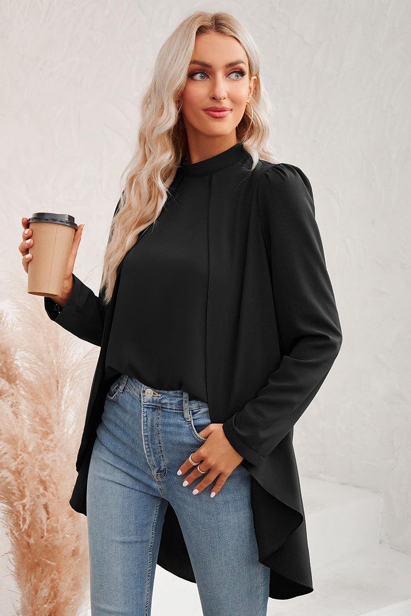 Mock Neck Hi-Low Top – Solid Loose Fit Blouse Women - Modestly Vogue 