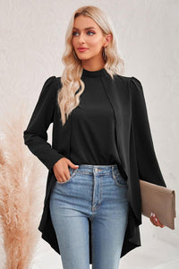 Mock Neck Hi-Low Top – Solid Loose Fit Blouse Women - Modestly Vogue 