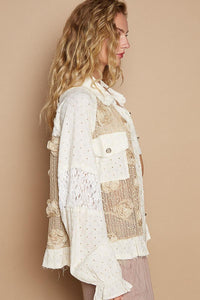 Boho Chic Eyelet Flower Pearl Detail Lace Patchwork Shirt - Modestly Vogue 