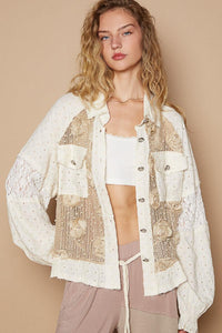 Boho Chic Eyelet Flower Pearl Detail Lace Patchwork Shirt - Modestly Vogue 