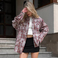 Stylish Tops & Blouses for Women – Trendy & Elegant Blouses for Every Occasion | Modestly Vogue Polyester Cotton Collared Loose Long Sleeve Casual Plaid Shirt Autumn Winter Cardigan - Modestly Vogue 