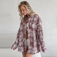 Stylish Tops & Blouses for Women – Trendy & Elegant Blouses for Every Occasion | Modestly Vogue Polyester Cotton Collared Loose Long Sleeve Casual Plaid Shirt Autumn Winter Cardigan - Modestly Vogue 