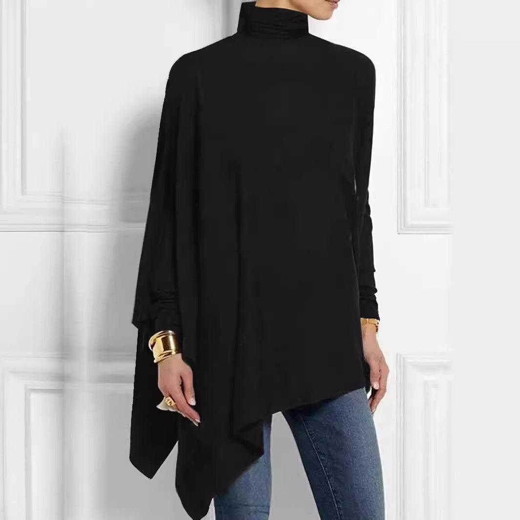 High Neck Asymmetric Top – Loose Long Sleeve Spring Autumn Style - Modestly Vogue 