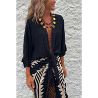 Casual Lace up Three Quarter Sleeve Top Loose Multi Color Top Women - Modestly Vogue 