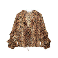 Stylish Tops & Blouses for Women – Trendy & Elegant Blouses for Every Occasion | Modestly Vogue Women Clothing Manufacturers V Neck Leopard Print Women Shirt Ruffled Long Sleeve Loose Top - Modestly Vogue 