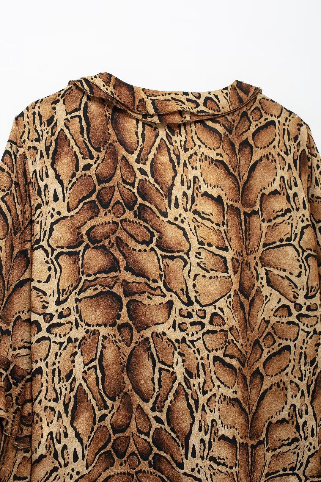 Stylish Tops & Blouses for Women – Trendy & Elegant Blouses for Every Occasion | Modestly Vogue Women Clothing Manufacturers V Neck Leopard Print Women Shirt Ruffled Long Sleeve Loose Top - Modestly Vogue 