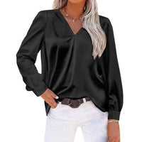 Stylish Tops & Blouses for Women – Trendy & Elegant Blouses for Every Occasion | Modestly Vogue Women Satin Pleated Long Sleeved Top V neck Casual Loose Satin Office Shirt - Modestly Vogue 