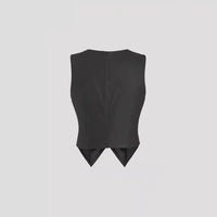 Sleeveless Leather V neck Zipper Front Long Back Short Faux Leather Vest - Modestly Vogue 