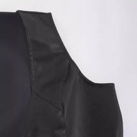 Sleeveless Leather V neck Zipper Front Long Back Short Faux Leather Vest - Modestly Vogue 