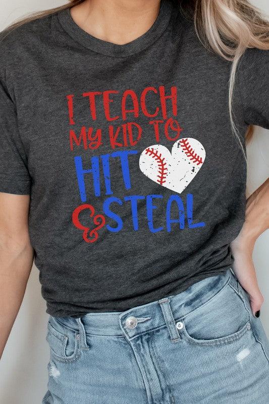 Teach My Kid To Hit and Steal Baseball Graphic Tee - Modestly Vogue 