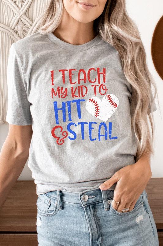 Teach My Kid To Hit and Steal PLUS Graphic Tee - Modestly Vogue 