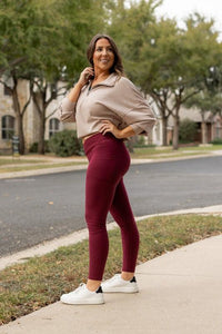 The Molly Maroon Crossover Full Length Leggings - Modestly Vogue 