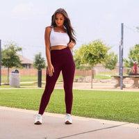 The Molly Maroon Crossover Full Length Leggings - Modestly Vogue 