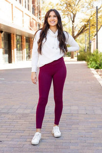 The Molly Maroon Crossover Full Length Leggings - Modestly Vogue 