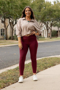 The Molly Maroon Crossover Full Length Leggings - Modestly Vogue 