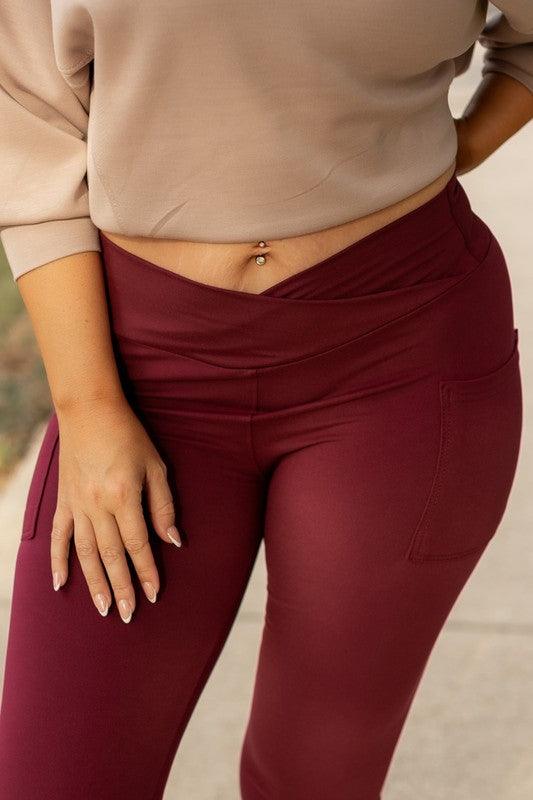 The Molly Maroon Crossover Full Length Leggings - Modestly Vogue 