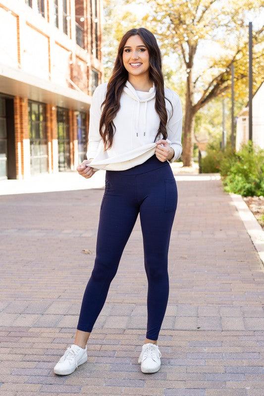 The Nadia Navy Crossover Full Length Leggings - Modestly Vogue 