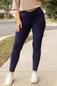 The Nadia Navy Crossover Full Length Leggings - Modestly Vogue 