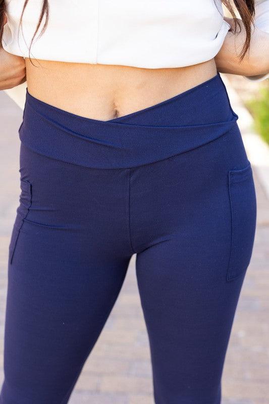 The Nadia Navy Crossover Full Length Leggings - Modestly Vogue 