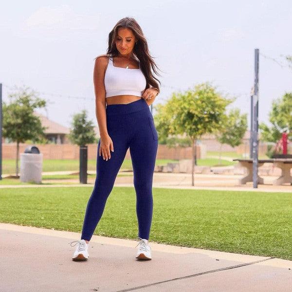 The Nadia Navy Crossover Full Length Leggings - Modestly Vogue 