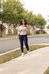 The Nadia Navy Crossover Full Length Leggings - Modestly Vogue 