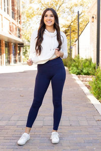 The Nadia Navy Crossover Full Length Leggings - Modestly Vogue 