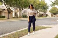 The Nadia Navy Crossover Full Length Leggings - Modestly Vogue 