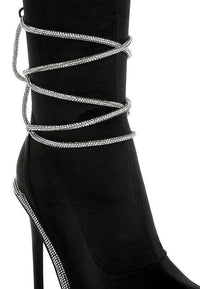 Trendy Boots for Women – Stylish & Comfortable Boots for Every Season | Modestly Vogue Dacia Rhinestones Strap Satin Calf Boots - Modestly Vogue 