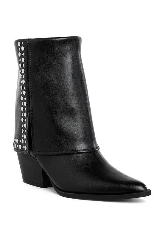 Trendy Boots for Women – Stylish & Comfortable Boots for Every Season | Modestly Vogue Mariachi Stud Embellished Foldover Boots - Modestly Vogue 