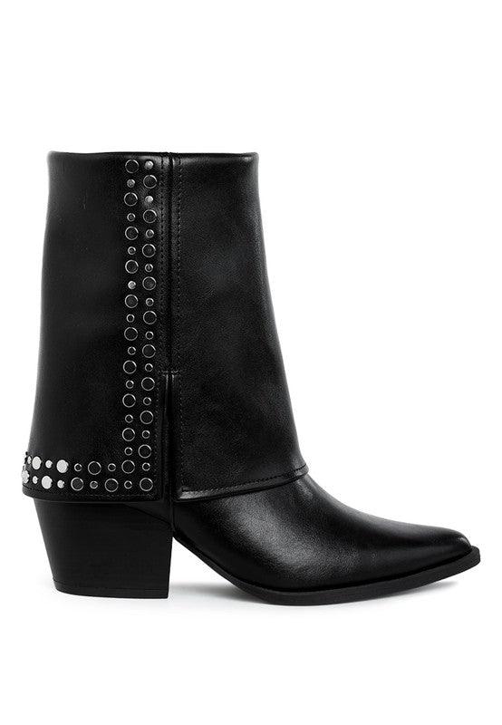 Trendy Boots for Women – Stylish & Comfortable Boots for Every Season | Modestly Vogue Mariachi Stud Embellished Foldover Boots - Modestly Vogue 