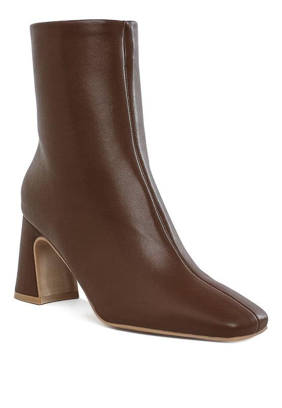 Neapolitan Faux Leather Square Toe Ankle Boots - Modestly Vogue 